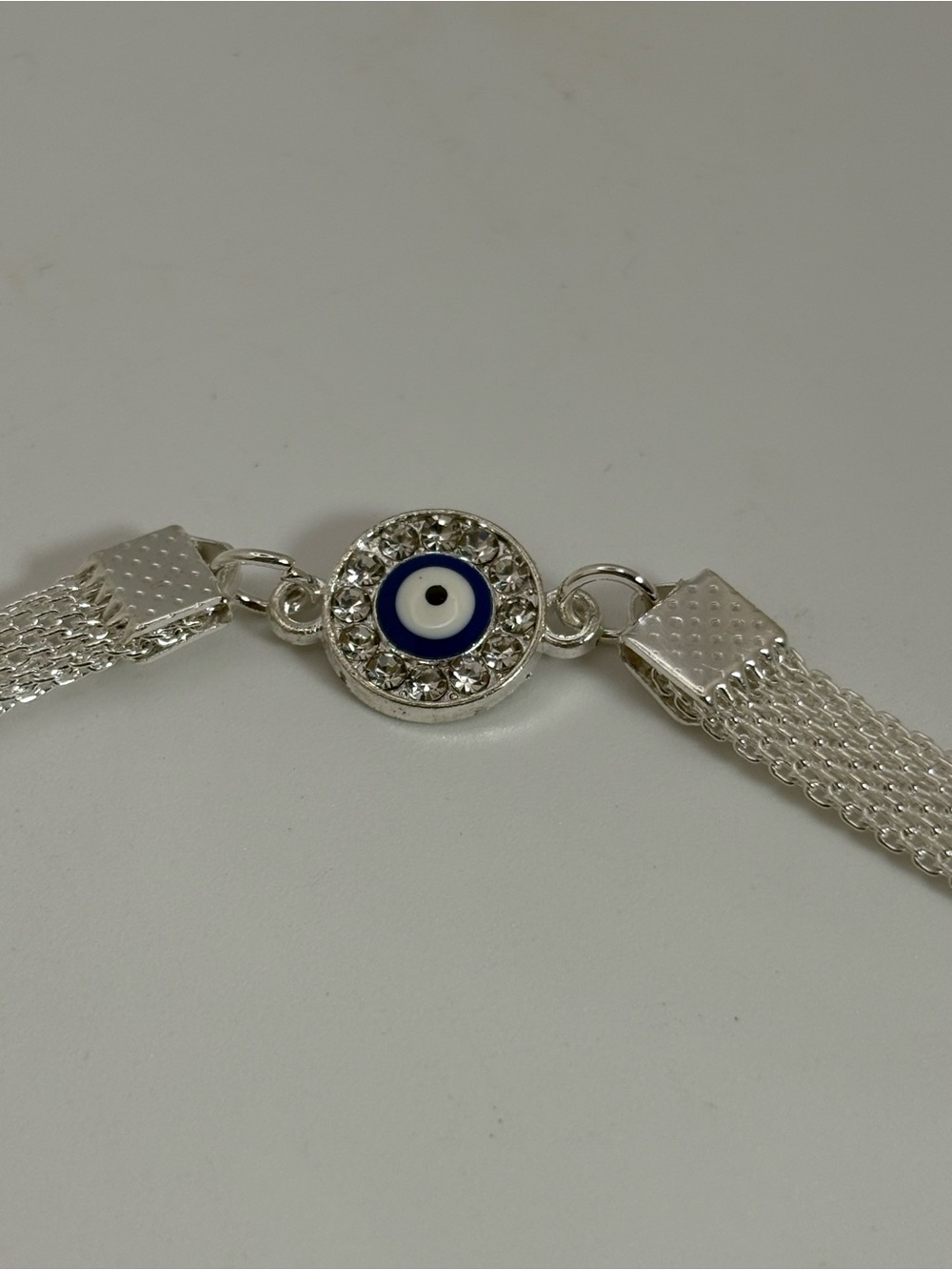 New Silver Tone Evil Eye Nazar Rhinestone Multi Strand Bracelet